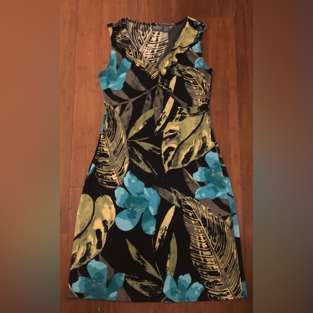 Vintage Chicos Dress Tropical Ruffle Y2K 90s blue floral vacation Size 0 /Small